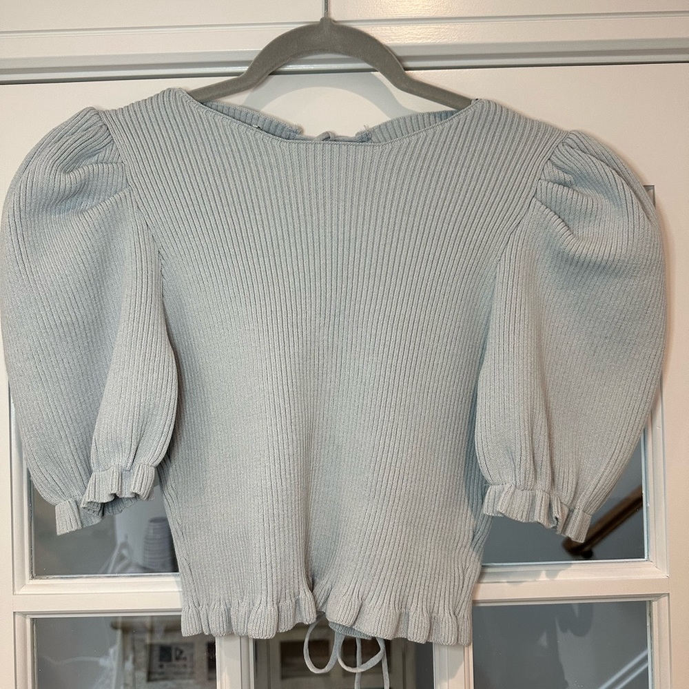 Zara light blue puff sleeve sweater with tie back - NWT - size M